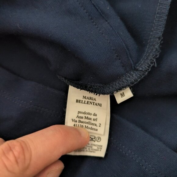 Blue Mini Sheath Dress with Crew Neck and Cuffed Sleeves - Picture 5 of 10